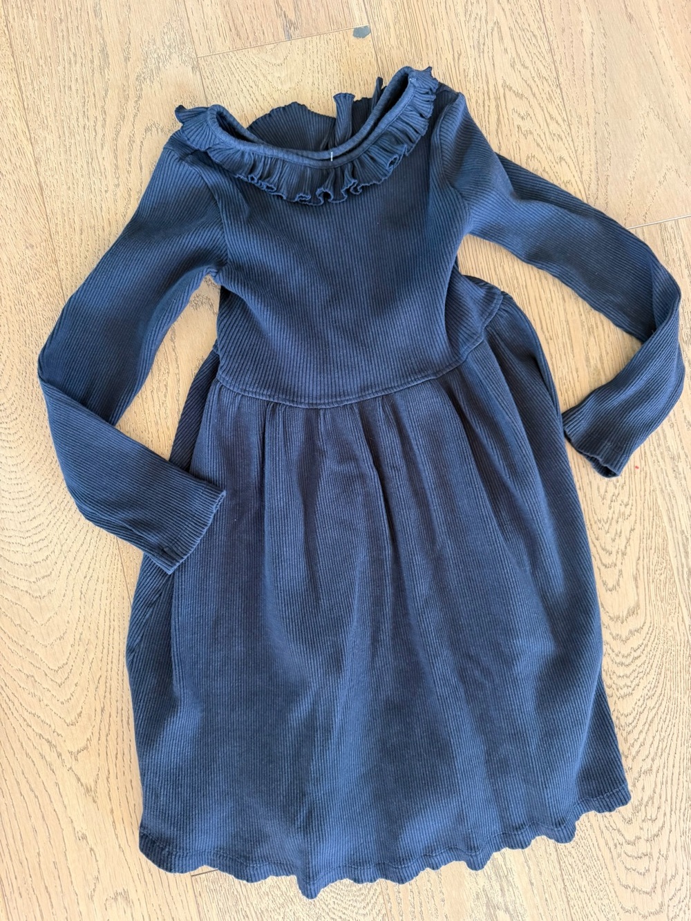 Pink Chicken New York navy Ribbed Ruffle Collar Dress Size 8Y